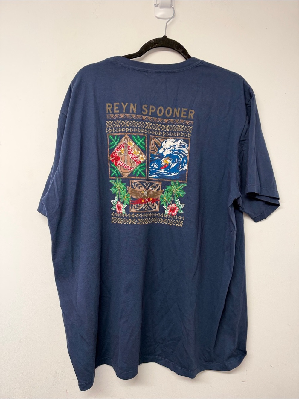 reyn spooner navy short-sleeve tee with colorful island graphic